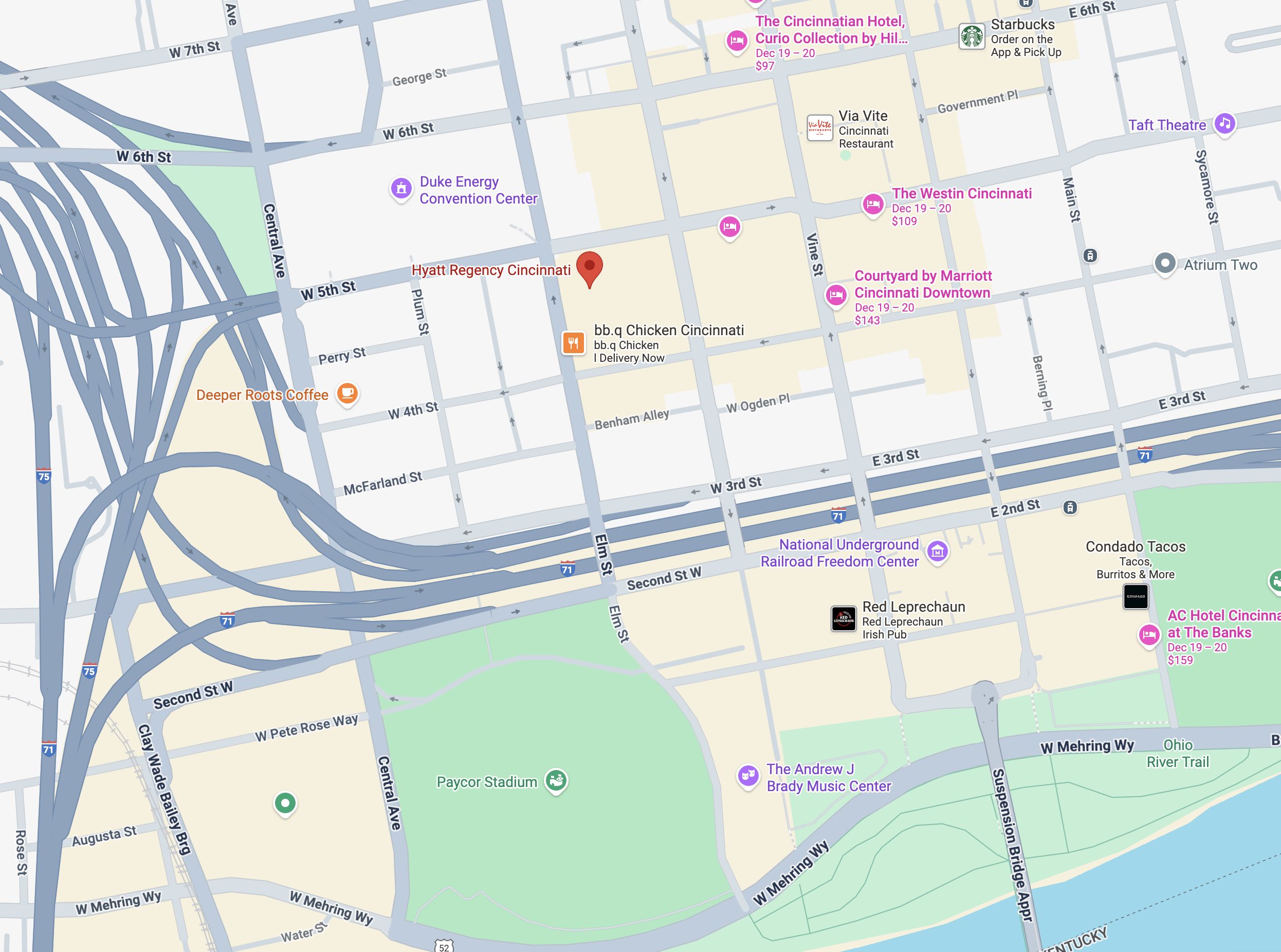 Google Map of Hyatt Regency Cincinnati