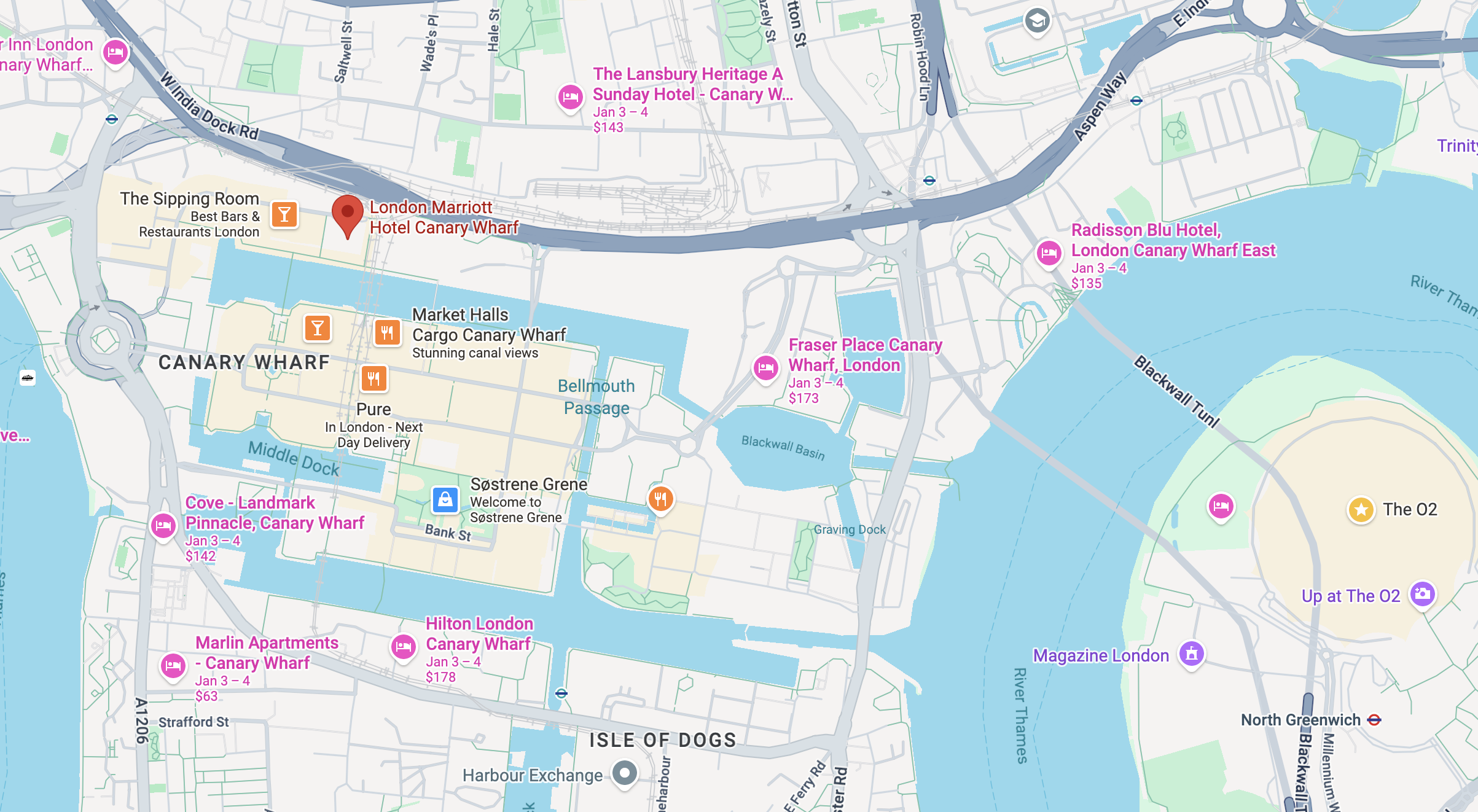 Google Map of London Marriott Canary Wharf