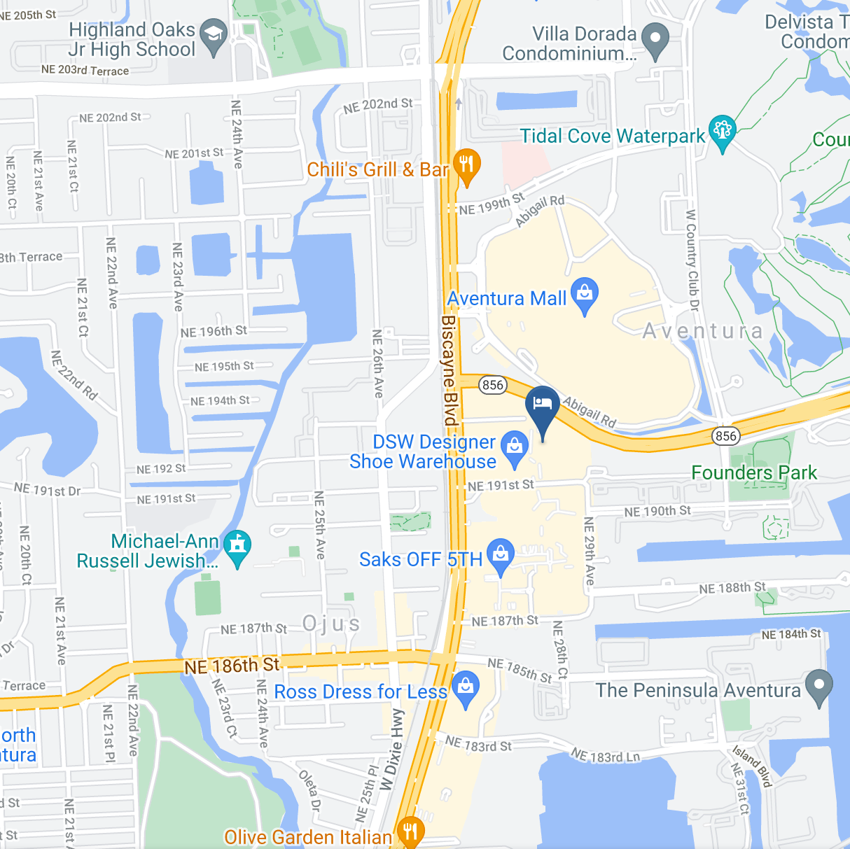 Google Map of Courtyard by Marriott Miami Aventura Mall